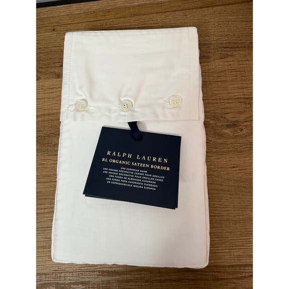 Organic Cotton Sateen Border Pillow Euro Sham - Parchment NWT - Picture 3 of 8